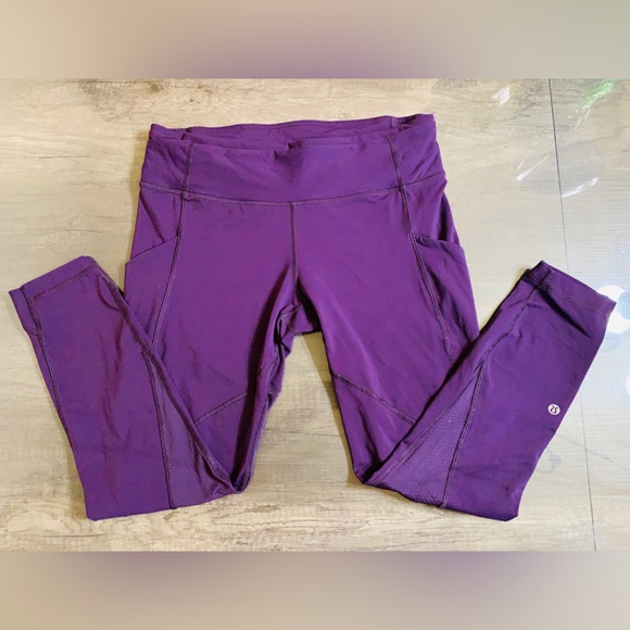 Size 10 lululemon mesh legging. Purple Mesh Crossover Back Stash Pocket Mid Rise - Picture 5 of 14